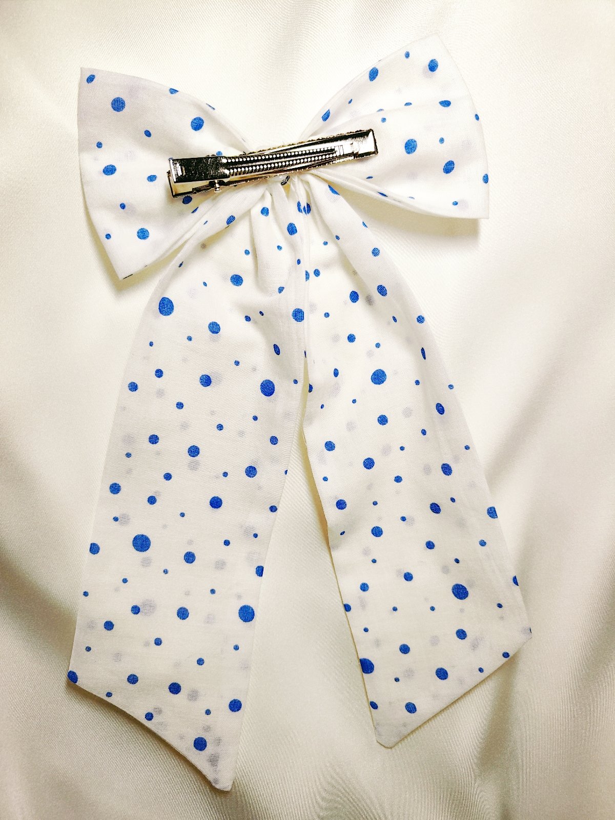 Sky Pop Blue Polka Hair Bow - Image 3