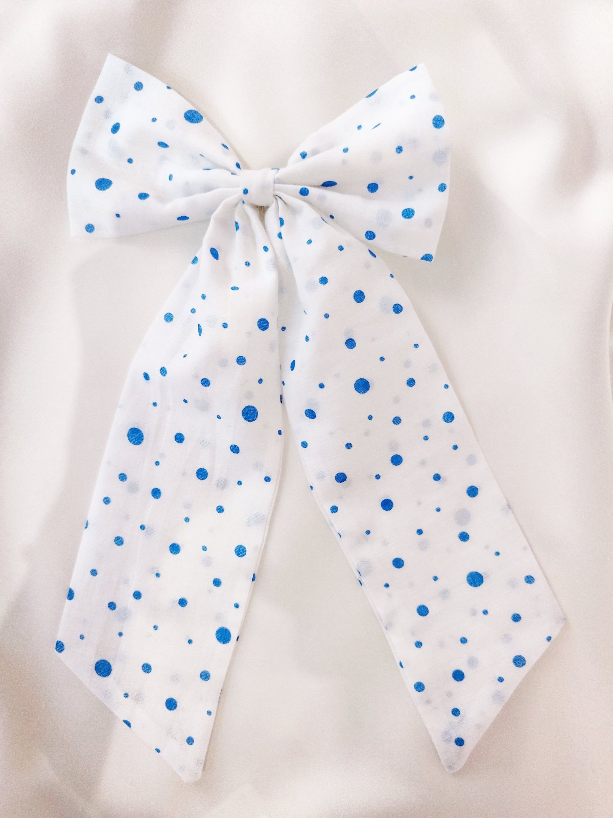Sky Pop Blue Polka Hair Bow - Image 2
