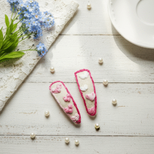 Blush Heart Hand-Embroidered Hair Clip Set