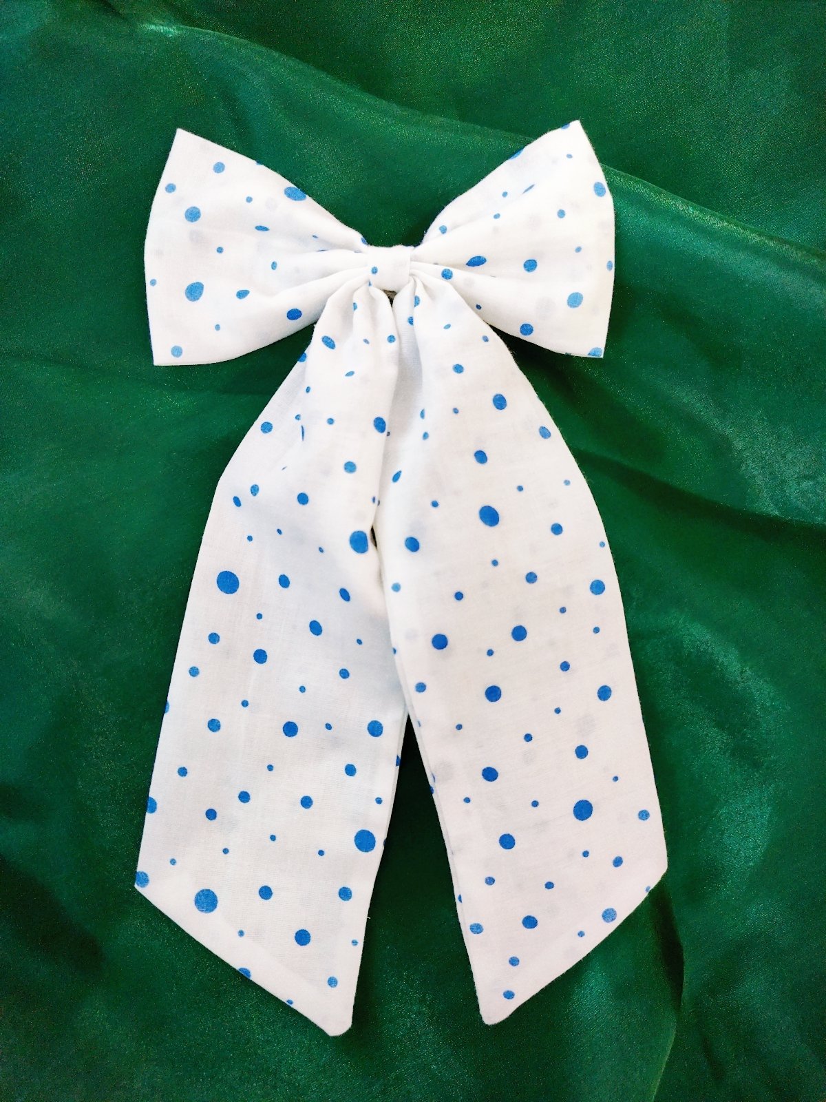 Sky Pop Blue Polka Hair Bow - Image 5