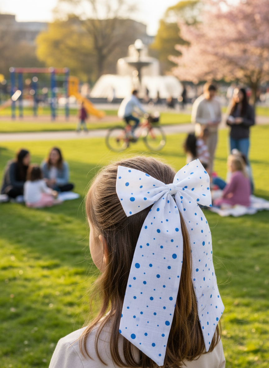 Sky Pop Blue Polka Hair Bow
