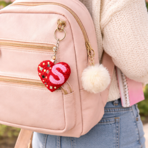 Hand Embroidered Alphabet Keychain Letter S | Handmade Felt Heart Key Chain for Bags & Keys