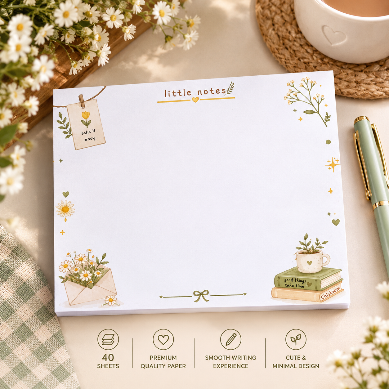 Kawaii Pink Floral Notepad